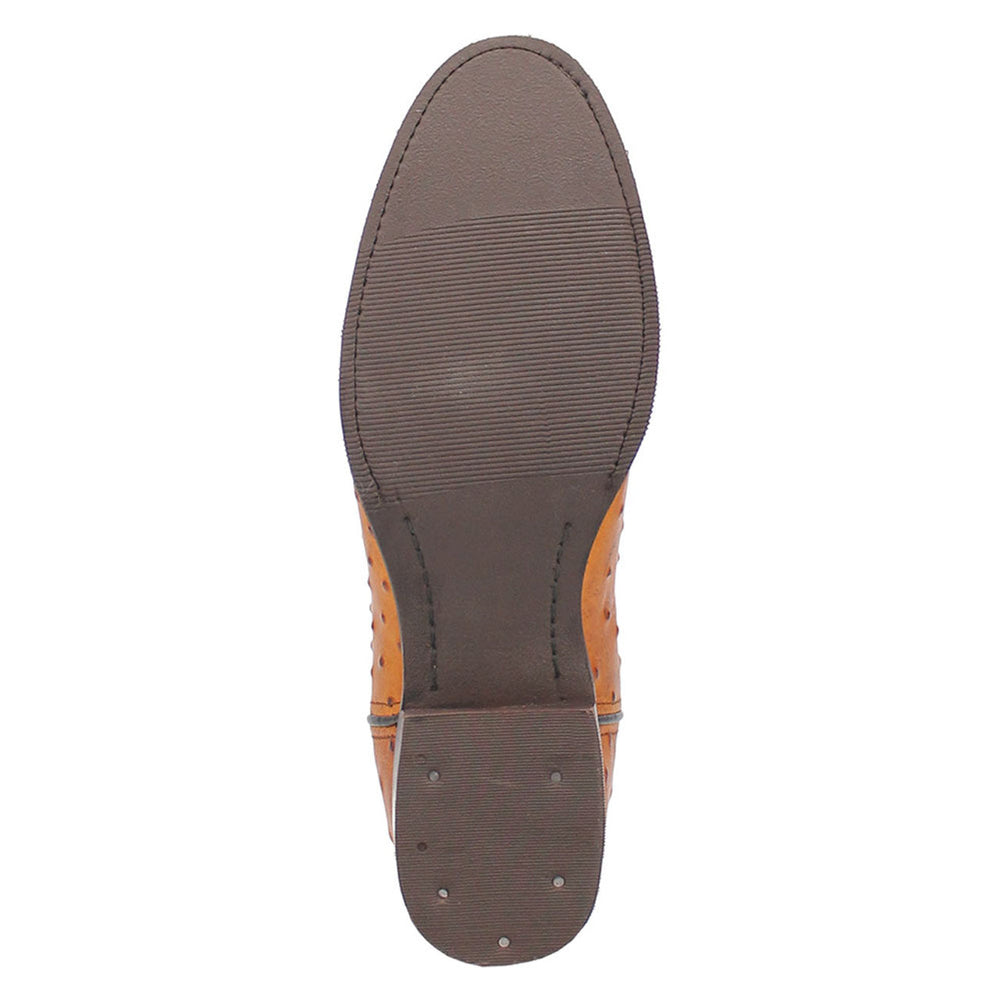 Dingo Brown Ostrich Print Snip Toe Leather Boots
