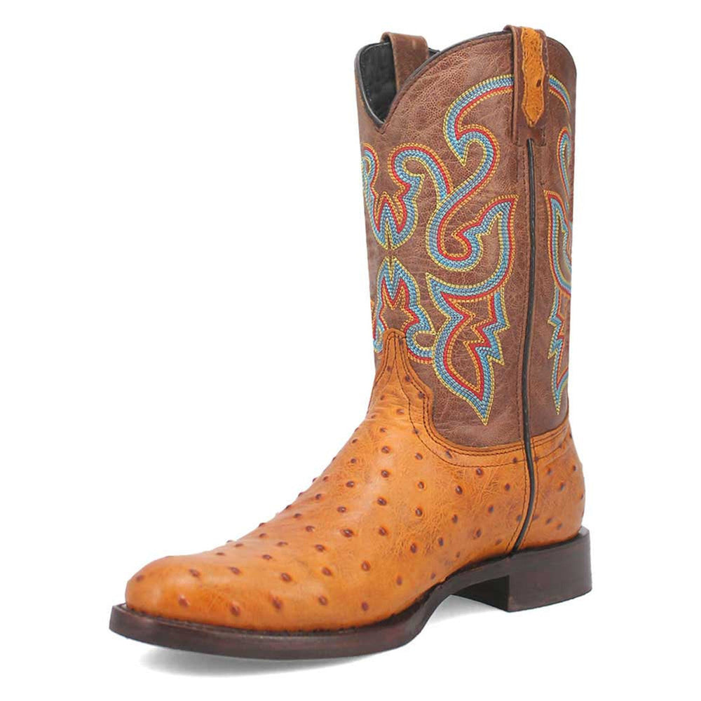 Dingo Brown Ostrich Print Snip Toe Leather Boots