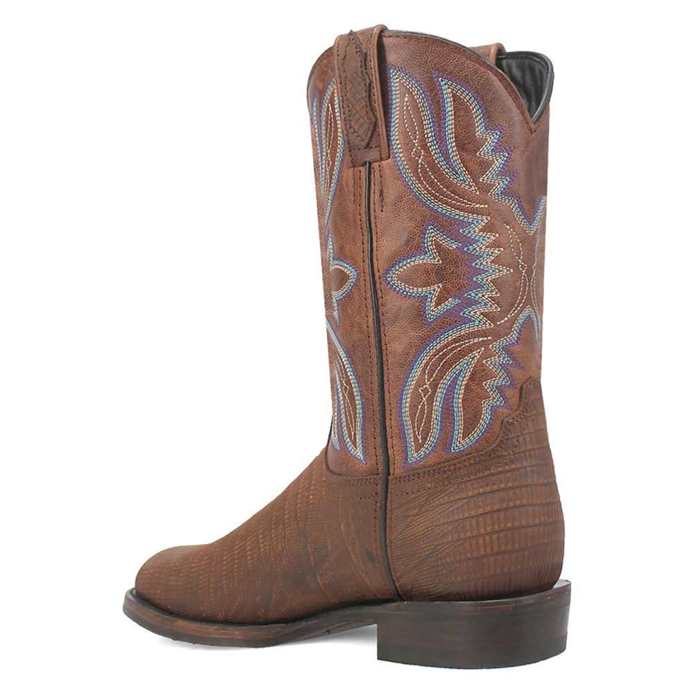 Dingo Brown Lizard Print Snip Toe Leather Boots