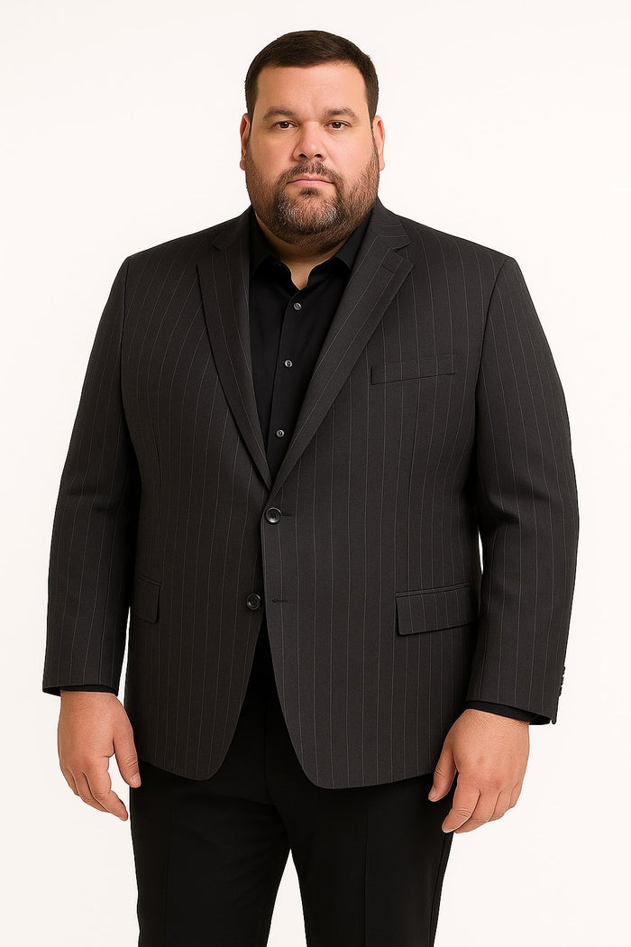 Pinstripe Blazer in Black Pinstripe Almost Dark Charcoal Grey Pinstripe Sport Coat - 1920s Pattern Sport Coat