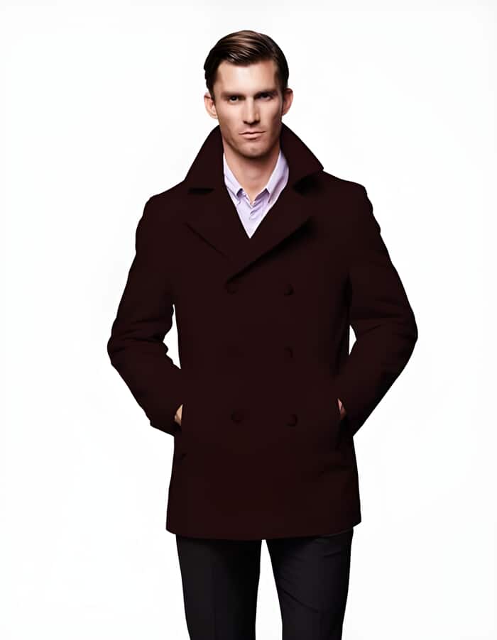 Burgundy Wool Coat with Removable Faux Fur Collar | Full Length Winter Dress Coat