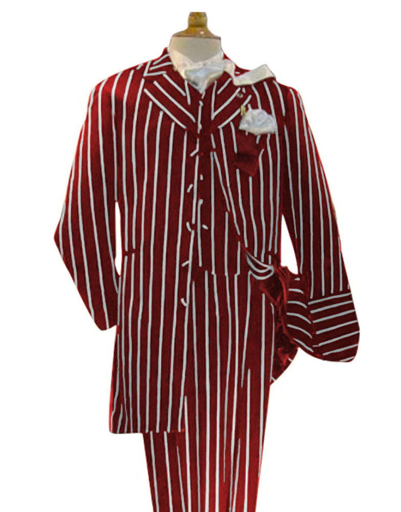 Men's 1920s Gangster Pinstripe Zoot Suit Costume - Burgundy & White