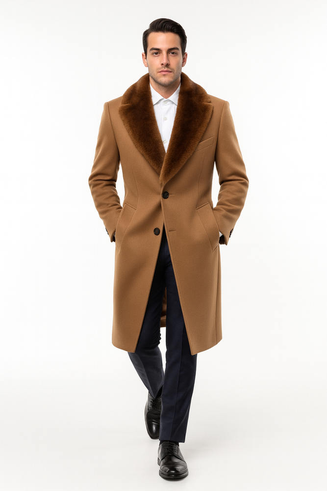 Mens Full Length and Cashmere Overcoat - Winter Topcoats - Dark Brown Coat