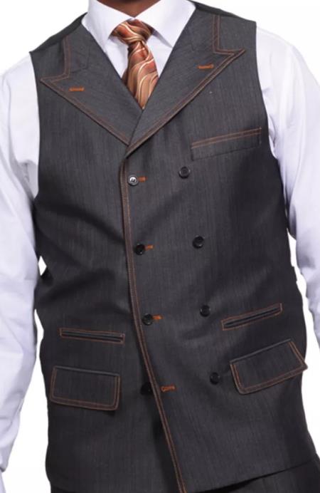 Mens Casual Suit Denim Look Wool Feel Jacket with Collared Vest Double