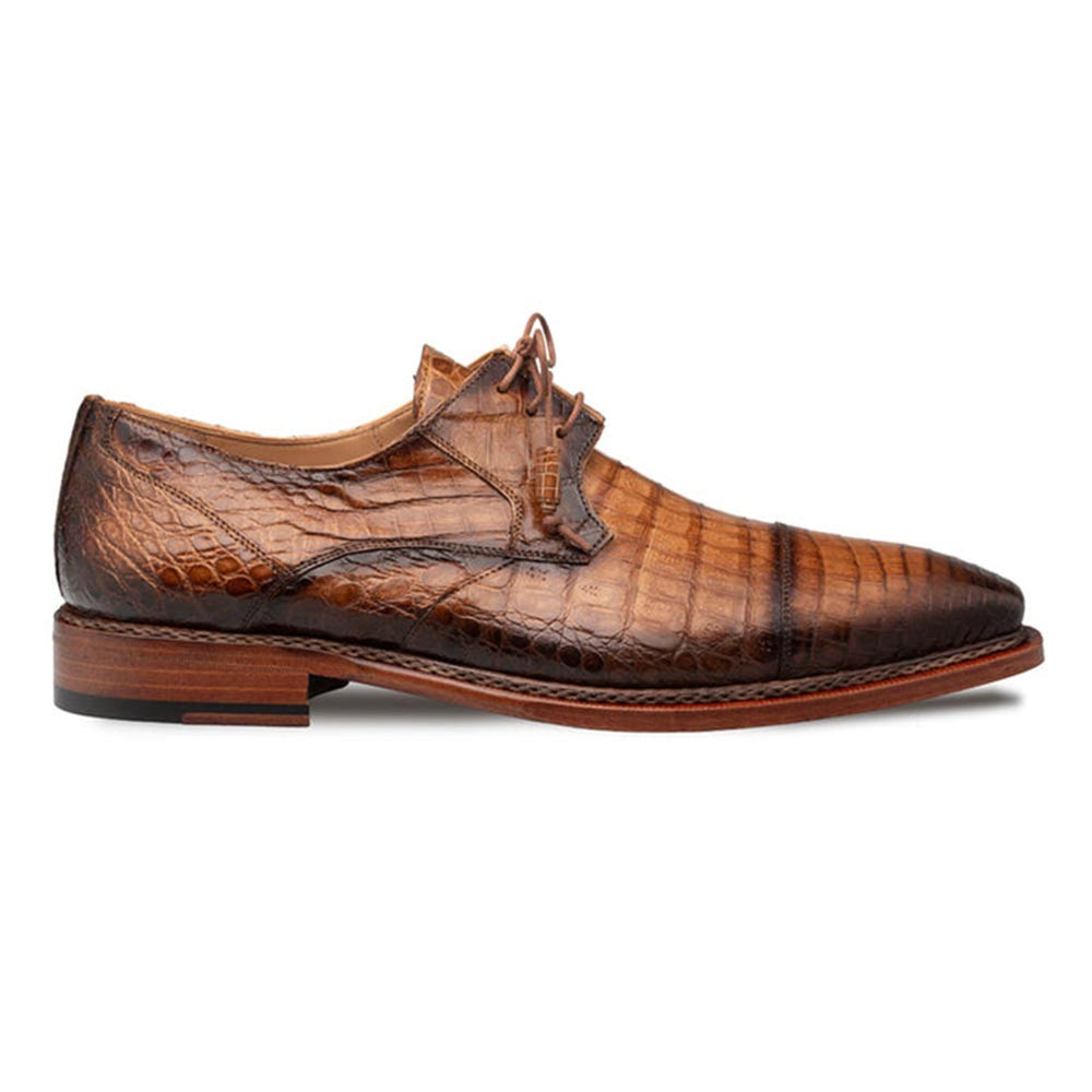 Giovane Fuscus Cap Toe Derby Camel Crocodile Shoes By Mezlan Made In Spain Brand