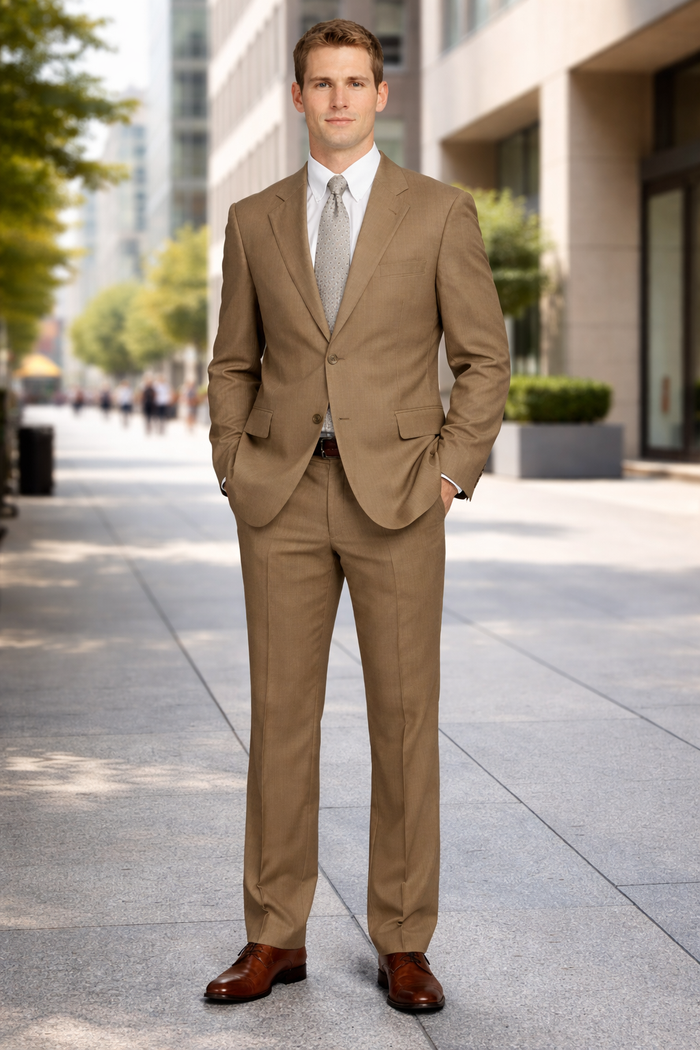 Designer Men's Taupe 2-Button Suit