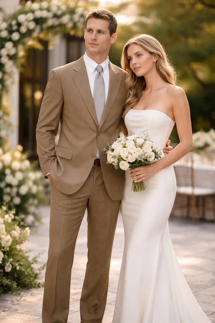 Designer Men's Taupe 2-Button Suit
