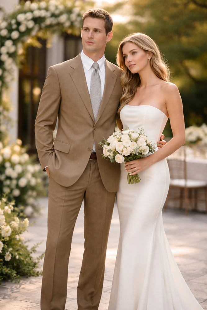 Designer Men's Taupe 2-Button Suit