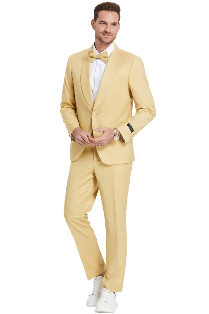 Men's Dijon Yellow Shawl Lapel Suit by Tazzio Suits