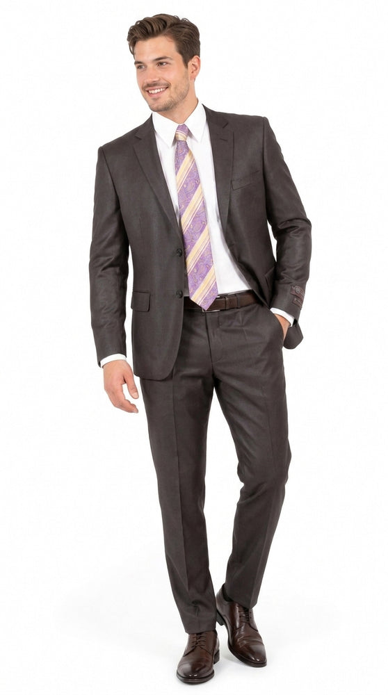 Men’s Dark Brown Shiny Sharkskin 2 Button Suit, Formal Wedding Business Dress Suit