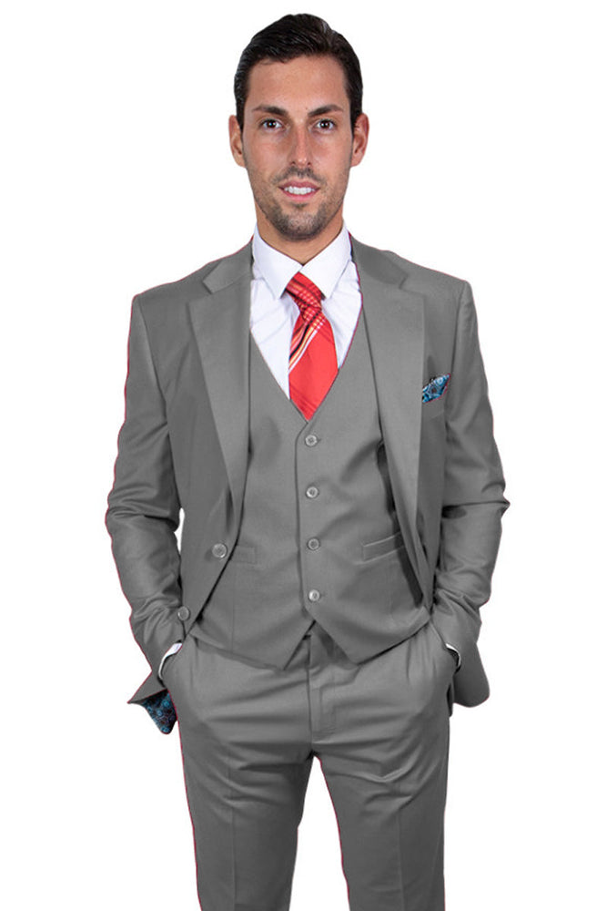 Men's Medium Grey Suit Three Piece Set by Stacy Adams - Wedding - Prom