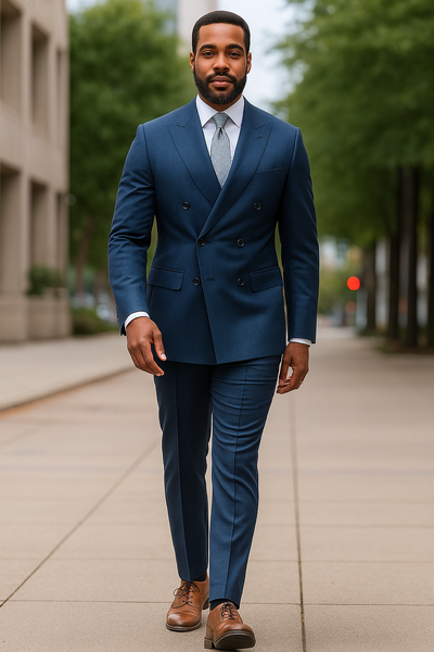 Mens Double Breasted Suit in Cobalt Blue Indigo Color - Modern Fit Side Vented Sapphire Color