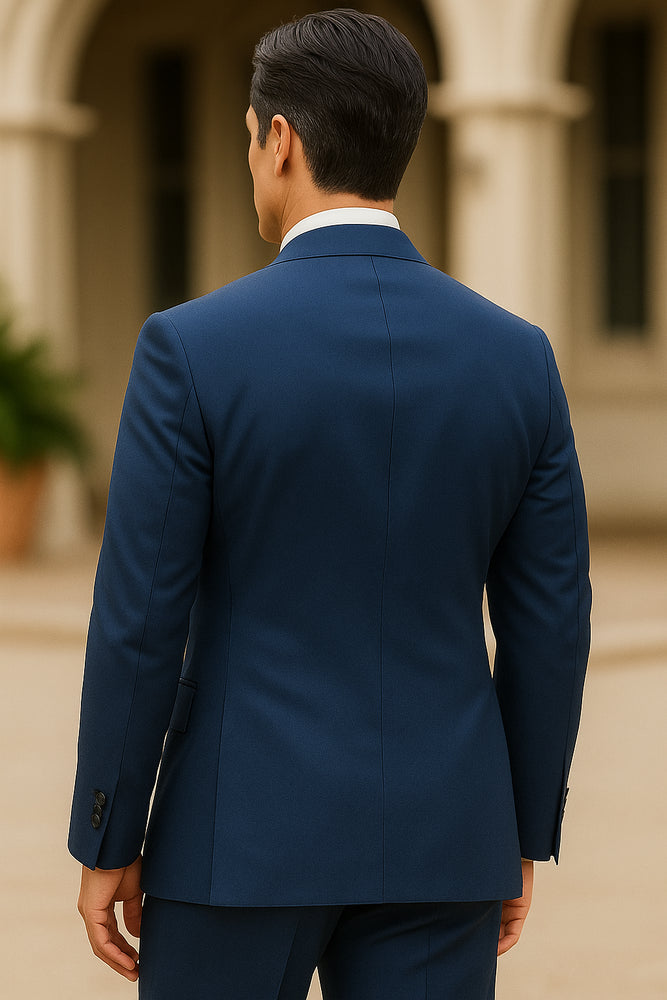 Mens Double Breasted Suit in Cobalt Blue Indigo Color - Modern Fit Side Vented Sapphire Color