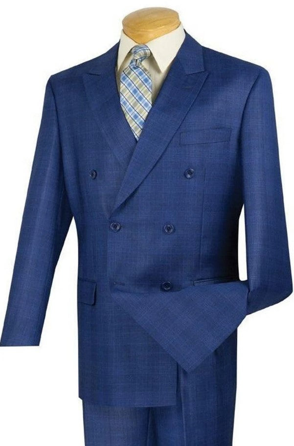 Mens Double Breasted Suit in Cobalt Blue Indigo Color - Modern Fit Side Vented Sapphire Color