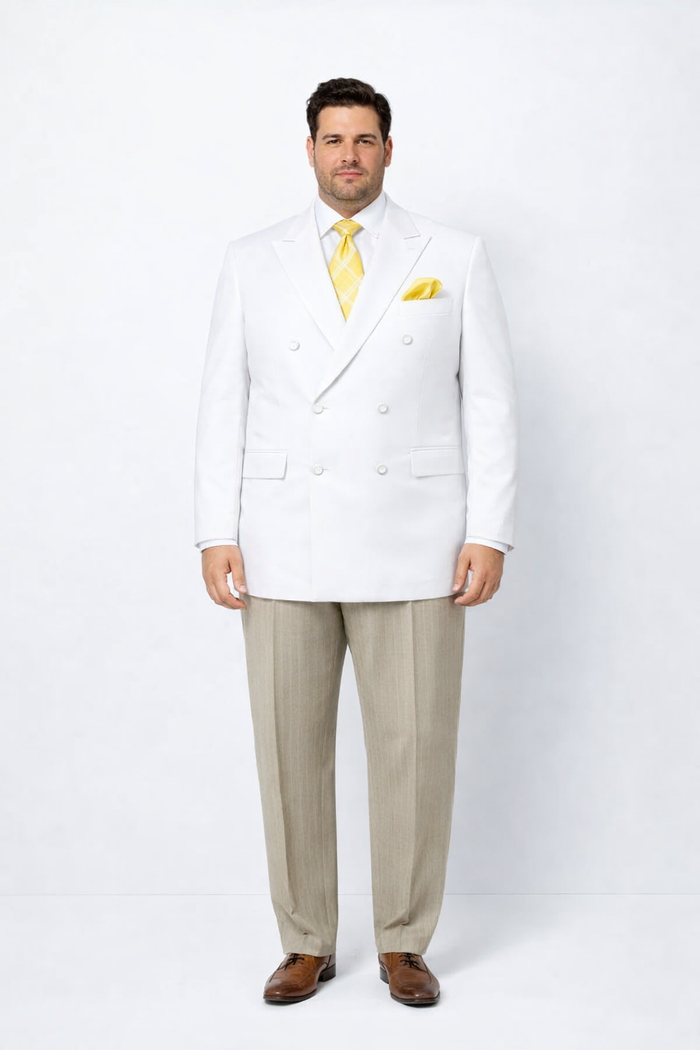 Men’s White Double Breasted Blazer – Classic Fit Formal Sport Coat