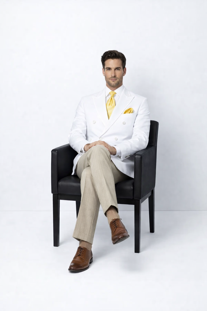 Men’s White Double Breasted Blazer – Classic Fit Formal Sport Coat