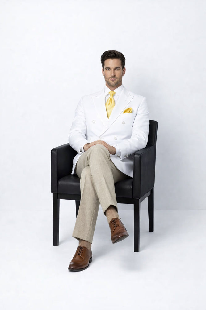 Men’s White Double Breasted Blazer – Classic Fit Formal Sport Coat