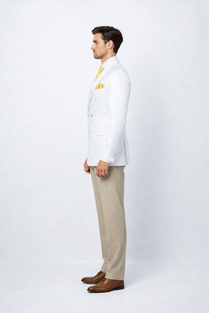 Men’s White Double Breasted Blazer – Classic Fit Formal Sport Coat