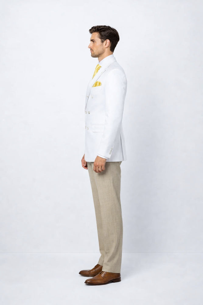 Men’s White Double Breasted Blazer – Classic Fit Formal Sport Coat