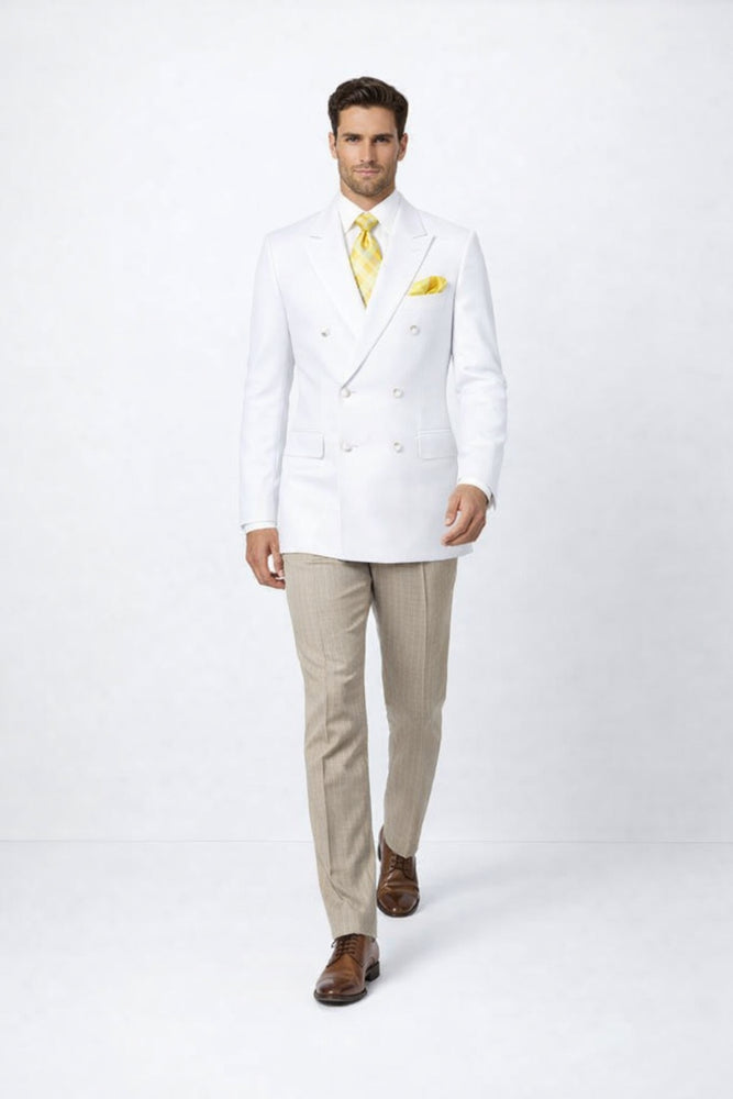 Men’s White Double Breasted Blazer – Classic Fit Formal Sport Coat