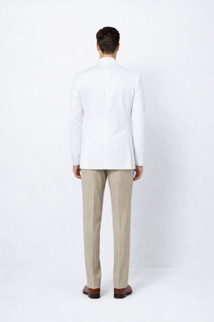 Men’s White Double Breasted Blazer – Classic Fit Formal Sport Coat