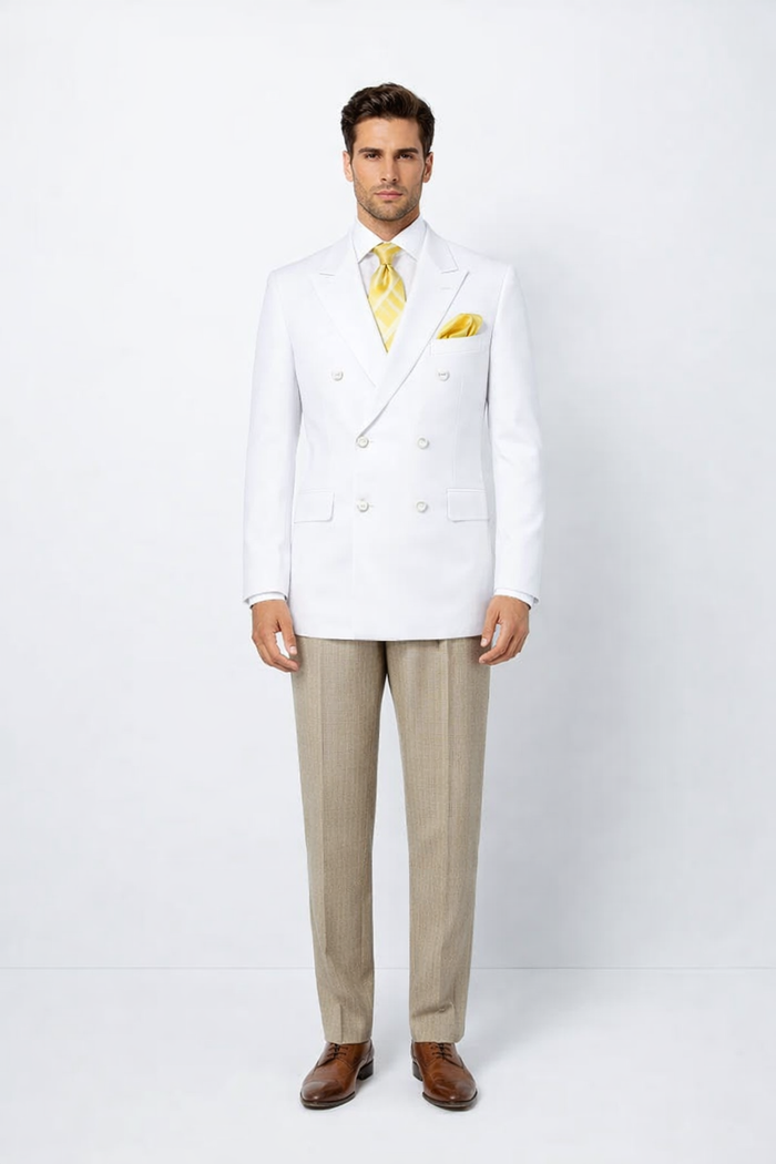 Men’s White Double Breasted Blazer – Classic Fit Formal Sport Coat