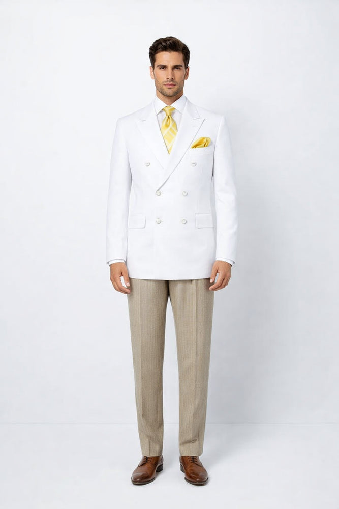 Men’s White Double Breasted Blazer – Classic Fit Formal Sport Coat