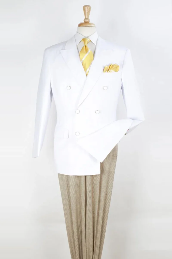 Men’s White Double Breasted Blazer – Classic Fit Formal Sport Coat