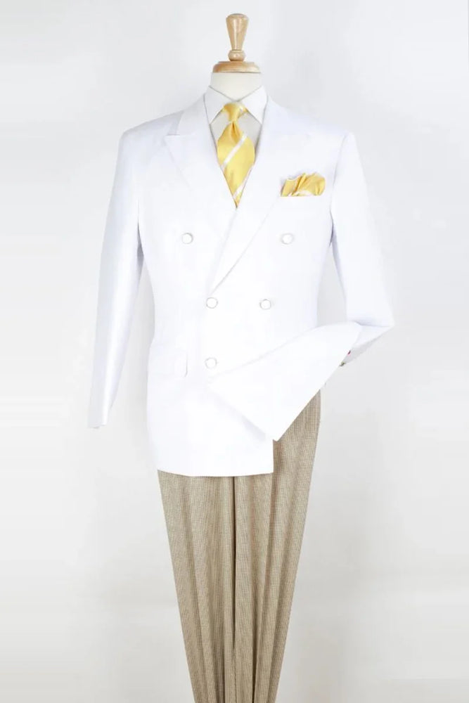 Men’s White Double Breasted Blazer – Classic Fit Formal Sport Coat