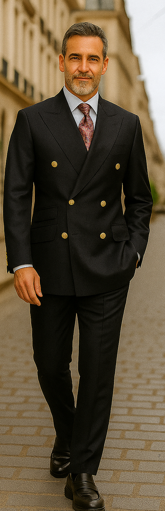 Double Breasted Blazer with Gold Buttons - Black Sport Coat