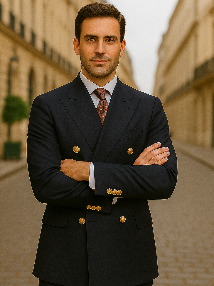 Double Breasted Blazer with Gold Buttons - Black Sport Coat