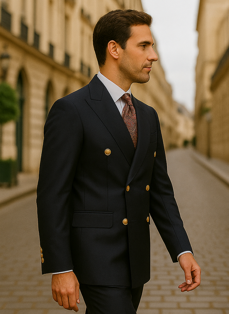 Double Breasted Blazer with Gold Buttons - Black Sport Coat