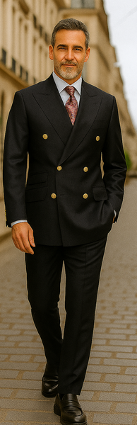 Double Breasted Blazer with Gold Buttons - Black Sport Coat
