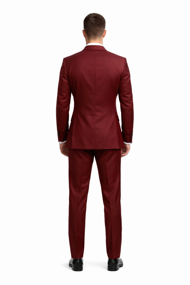 Double Breasted Slim Fit Suit - Burgundy Suit - Tapered Fit Pants