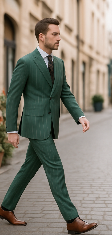 Double Breasted Suit - Green Suit - Side Vented - Modern Fit