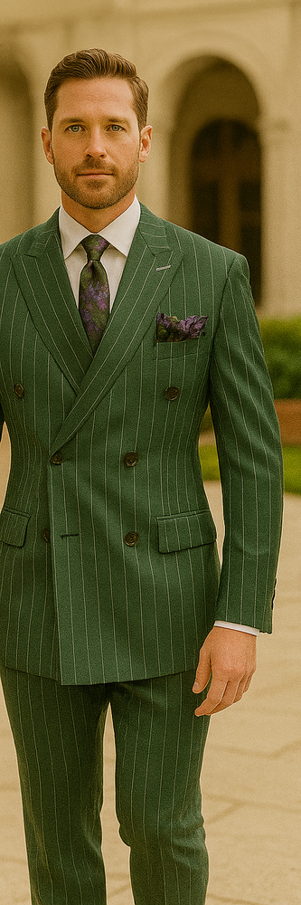 Double Breasted Suit - Green Suit - Side Vented - Modern Fit