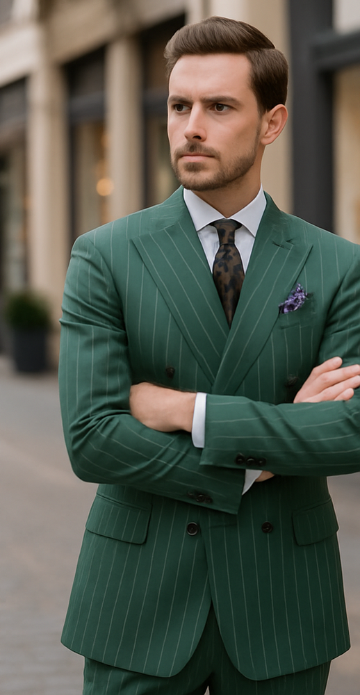 Double Breasted Suit - Green Suit - Side Vented - Modern Fit