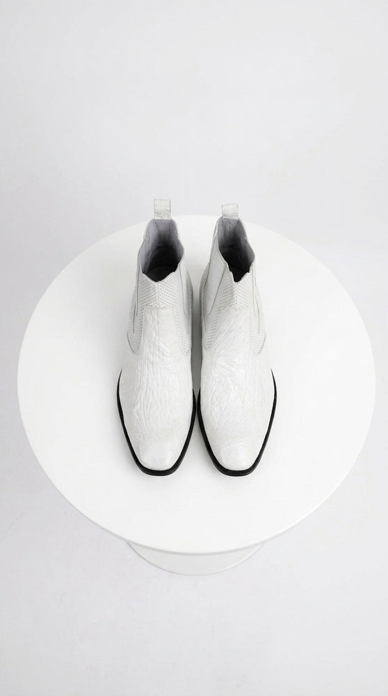 Men’s Handmade White Vestigium Sharkskin Chelsea Boots, Genuine Exotic Dress Ankle Boots