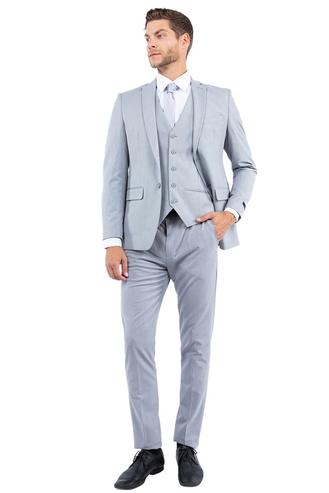 Zegarie Suits - Men's One Button Vested Slim Fit Business & Wedding Suit in Light Grey
