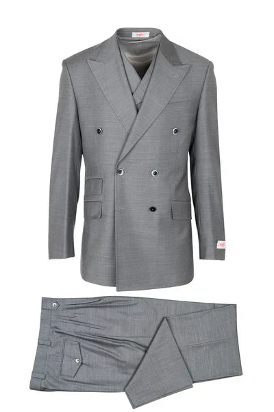 Tiglio Rosso Suit  - Classic Fit Athletic Cut 100% Wool Super 150s Italian Fabric Peak Lapel in Color Gray