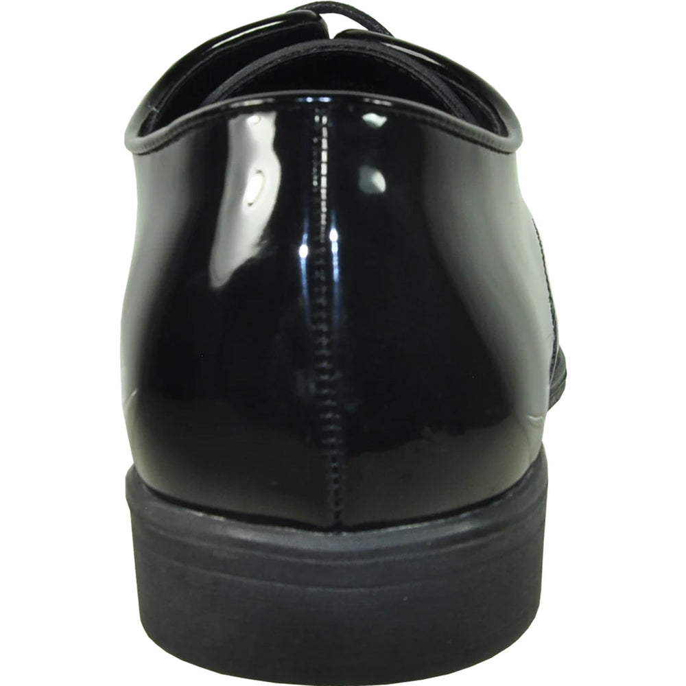 Bravo Mens Shiny Patent Plain Toe Tuxedo Dress Shoe in Black