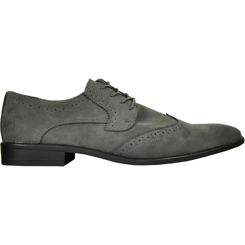 Bravo Mens Vegan Suede Wedding & Prom Wingtip Lace Up Dress Shoe in Grey