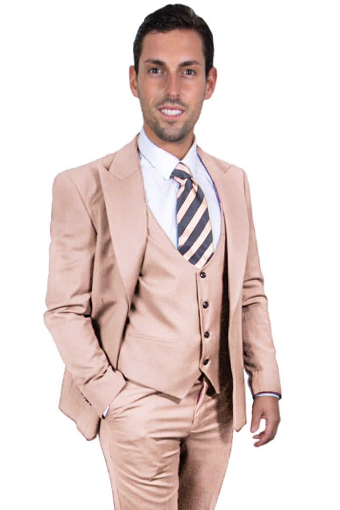 Blush Slim Fit Three Piece Suit with Large Peak Lapel by Stacy Adams - Wedding - Prom