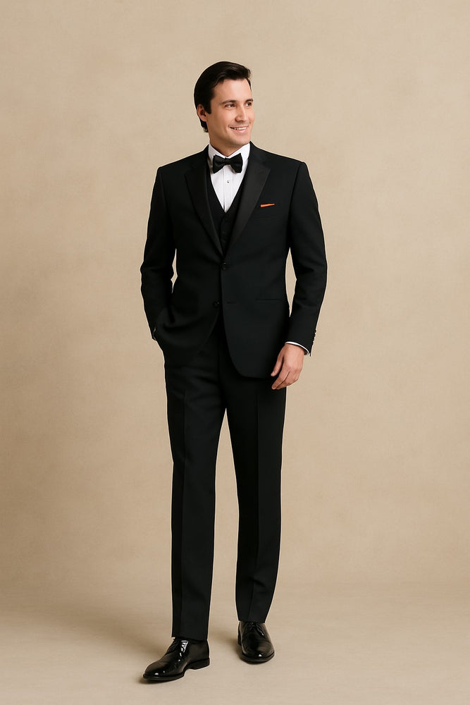 EXTRA SUPER 150'S WOOL 2 BUTTON Men's BLACK TUXEDO WITH IT A BEAUTY FOR ANY WED