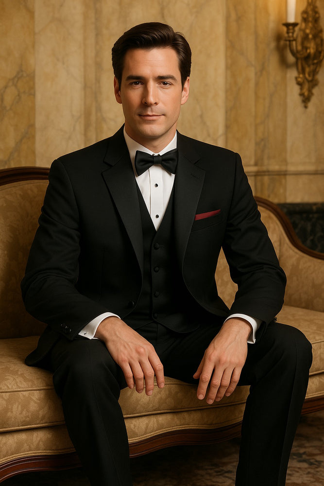 EXTRA SUPER 150'S WOOL 2 BUTTON Men's BLACK TUXEDO WITH IT A BEAUTY FOR ANY WED