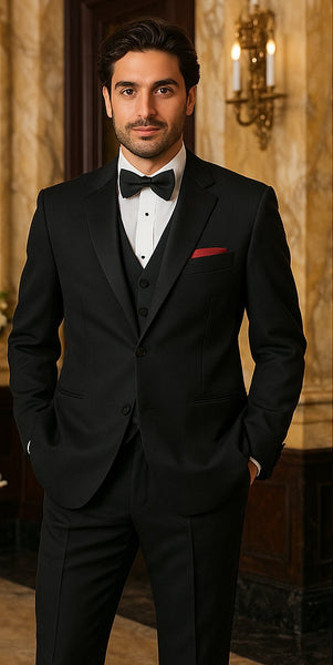 EXTRA SUPER 150'S WOOL 2 BUTTON Men's BLACK TUXEDO WITH IT A BEAUTY FOR ANY WED