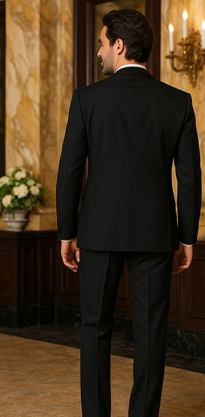 EXTRA SUPER 150'S WOOL 2 BUTTON Men's BLACK TUXEDO WITH IT A BEAUTY FOR ANY WED