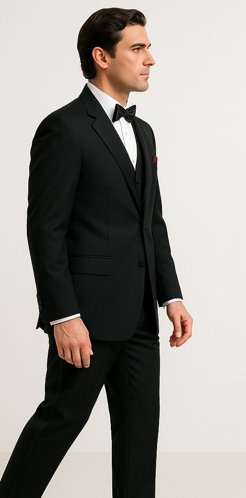 EXTRA SUPER 150'S WOOL 2 BUTTON Men's BLACK TUXEDO WITH IT A BEAUTY FOR ANY WED