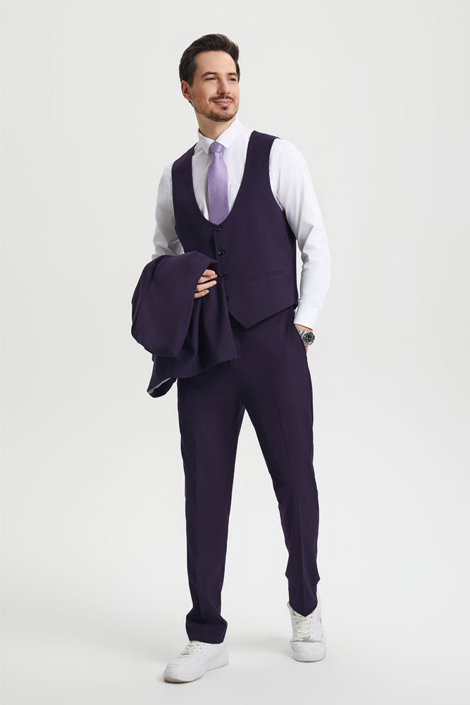 Men's Vested One Button Peak Lapel Stacy Adams Designer Suit in Eggplant