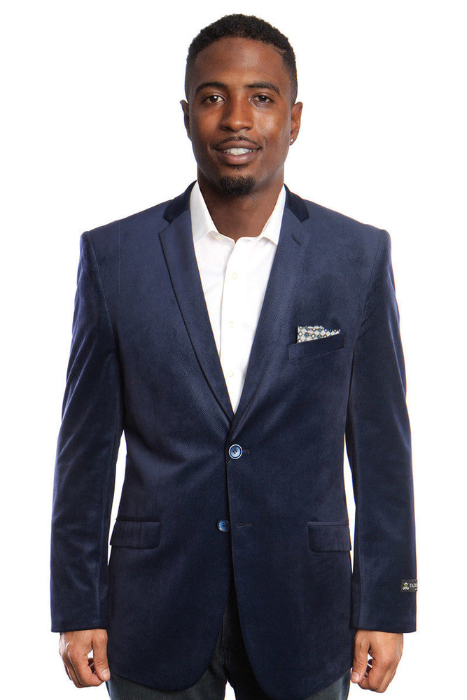 Men's Navy Velvet Diagonal Weave Blazer from Tazzio Suits